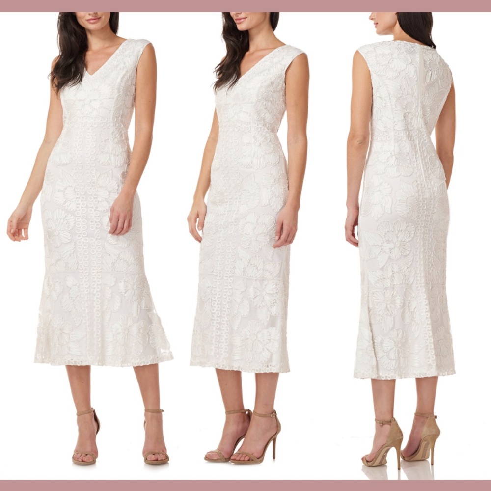 NEW JS Collections [ 16‎ ] Beaded V-Neck Midi Dress in White